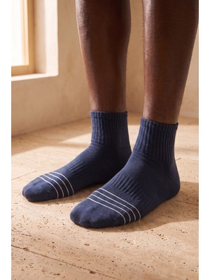 Bony Socks Erkek Çizgili Pamuklu Step Çorap Lacivert