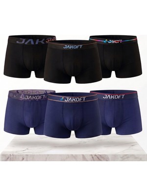 Jakoft Classic Pamuklu Erkek Boxer 6'lı Paket Siyah-Lacivert