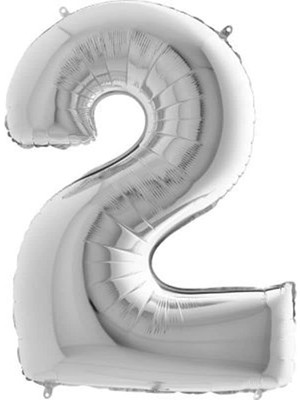 Mey İthalat 2 Rakamlı 16 Inç Gümüş Renk Folyo Balon 36 cm (Gümüş)