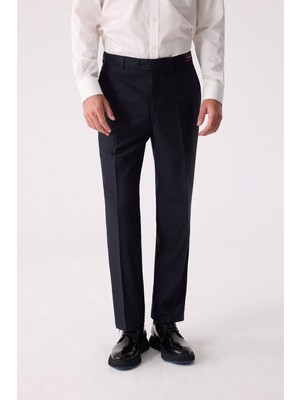 Erkek Lacivert Regular Fit Yan Cep Kumaş Pantolon