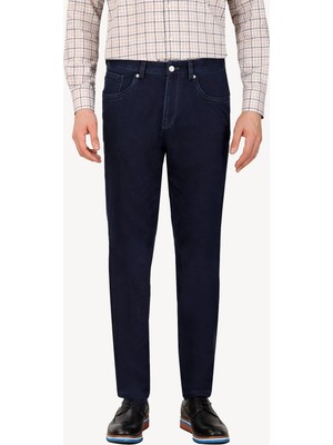 Erkek Lacivert Regular Fit Çizgili Kanvas Spor Pantolon