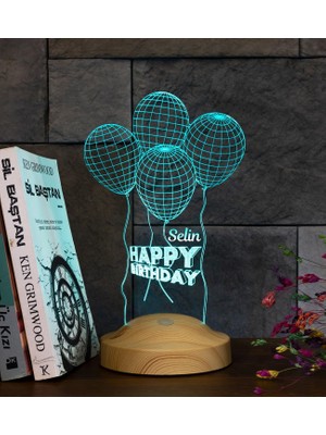 Mey İthalat 3D Happy Birthday Hediyesi Doğum Günü Hediyesi Balon 3 Boyutlu LED Lamba
