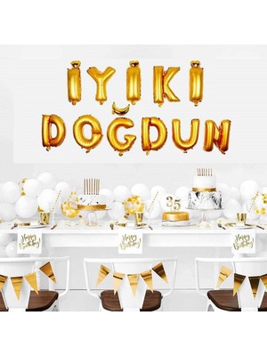 Mey İthalat Patladı Gitti Iyi Ki Doğdun 11 Parça Harf Gold Altın Renk Folyo Balon Seti
