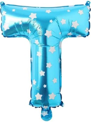 Mey İthalat T Harfi 16 Inç Mavi Yıldızlı Renk Folyo Balon 36 cm (Mavi)