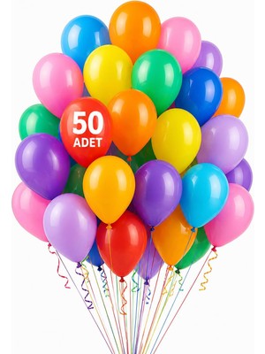 Mey İthalat Renkli Balon 50 Li Karışık Renk Parti Doğum Günü Kutlama Özel Günler