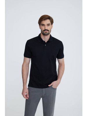 Ysf Erkek Siyah Polo Yaka Desenli TShirt