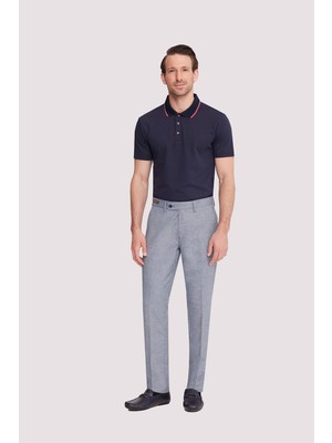 Ysf Erkek Gri Regular Fit Çizgili Keten Pantolon