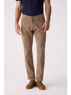 Ysf Erkek Camel Slim Fit Üst Cep Kanvas Pantolon