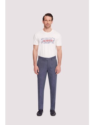 Ysf Erkek Lacivert Regular Fit Çizgili Keten Pantolon
