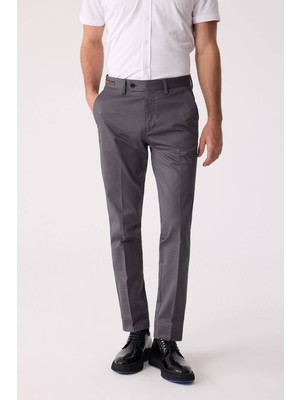 Ysf Erkek Koyu Gri Regular Fit Kanvas Pantalon
