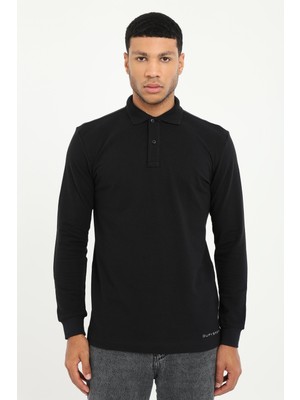 Dufy Erkek Regular Fit Polo Yaka Siyah Sweatshirt