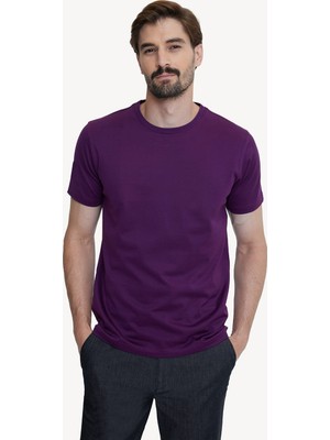 Ysf Erkek Mor Bisiklet Yaka Pamuklu T-shirt