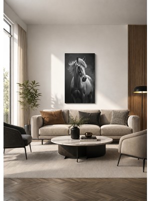 Zera Wall Mdf Tablo Tekli Siyah Beyaz Beyaz At Portresi Modern Salon ve Ofis Duvar Dekorasyonu