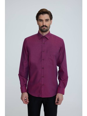 Erkek Bordo Uzun Kollu Regular Fit Gömlek