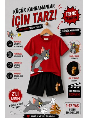 Overmax Tom & Jerry Baskılı Çocuk Takım – Tişört & Şort 2’li Kombin | 1-12 Yaş Trend Yazlık Takım
