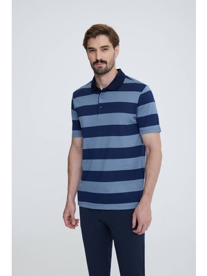 Ysf Erkek Lacivert Gri Polo Yaka T-shirt