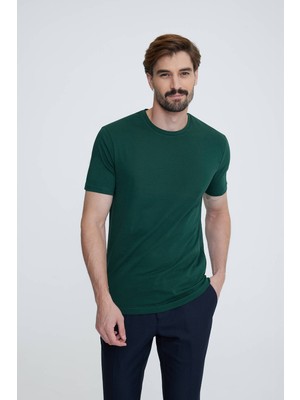 Ysf Erkek Koyu Yeşil Bisiklet Yaka T-shirt