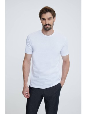 Ysf Erkek Beyaz Bisiklet Yaka T-shirt