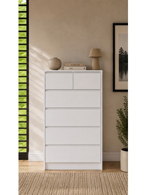 Sarmobi Nolm 6 Çekmeceli Şifonyer G:76 D:40 Y:122 cm / Beyaz