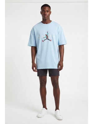 Usa Basketball Spiderman Mavi Oversize Erkek T-Shirt 141369