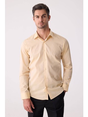 Ysf Erkek Sarı Slim Fit Uzun Kollu Gömlek