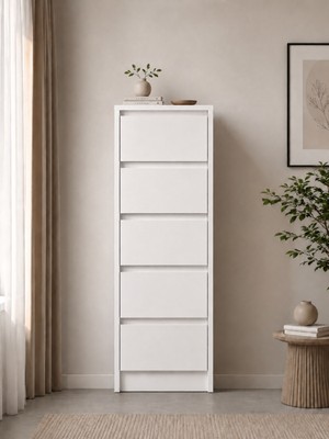 Sarmobi Nolm 5 Çekmeceli Yüksek Şifonyer/çamaşırlık Y:122 D:40 G:40 / Beyaz