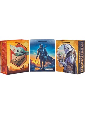 Mey İthalat Hallmark Star Wars The Mandalorian 13" Büyük Hediye Çantası Paketi (3 Torba: Baby Yoda, Mandalorian, Grogu) Doğum Günleri, Noel, Babalar Günü, 4 Mayıs Için
