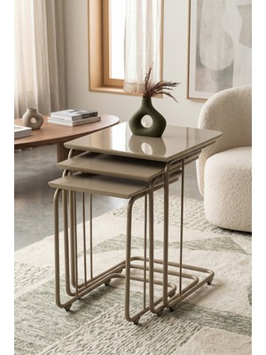 Sweet Home Masa Sandalye C Zigon Mdf Sehpa  3'lü Set, Tekerli  Metal Ayak, Iç Içe Geçebilir Sidon