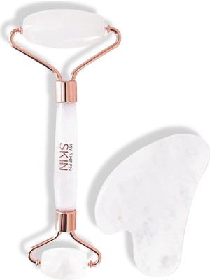 Mey İthalat Crısty Premium Yüz Makarası ve Gua Sha Seti, Jade Yüz Rulosu Güzellik Masaj Aleti, Yüz, Boyun ve Vücut Kas Rahatlatma, Ince Hatları ve Kırışıklıkları Giderme Kristal Netliğinde Kuvars (Beyaz)