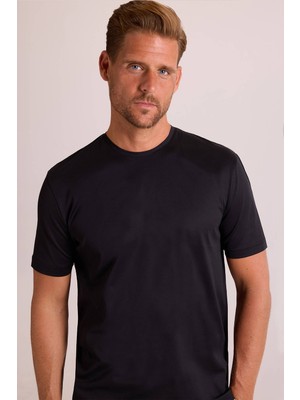 Ysf Erkek Siyah Regular Fit Merserize Pamuk T-Shirt