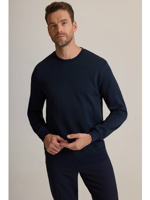 Ysf Erkek Lacivert Bisiklet Yaka Pamuklu Sweatshirt