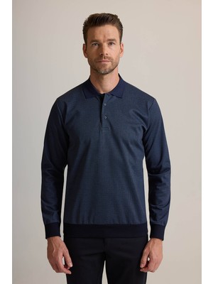 Ysf Erkek Lacivert Polo Yaka Pamuklu Sweatshirt