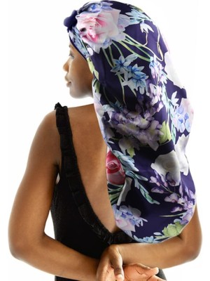 Mey İthalat Örgüler Bonnet Uyku Ekstra Büyük Uzun Saç Aksesuarları Örgü Kol Eşarp Locs Scrunchie Çift Katmanlı Ipeksi Saten Kravat Bandı Kadınlar Için Mor Çiçekli