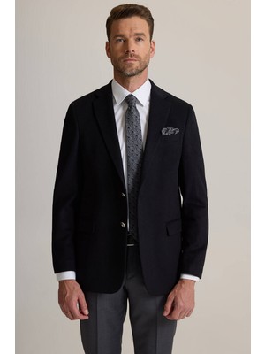 Ysf Erkek Siyah Regular Fit Mono Yaka Puntolu Yün-Kaşmir Karışımlı Blazer Ceket