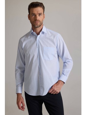 Erkek Mavi Regular Fit Çizgili Pamuklu Gömlek