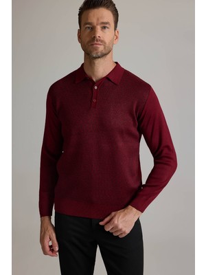 Erkek Bordo Polo Yaka Desenli Triko