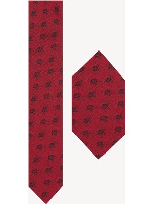 Ysf Erkek Bordo Siyah Çiçek Desenli Kravat Mendil Set