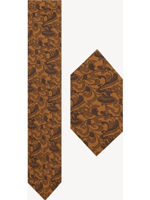 Ysf Erkek Camel Karışık Desenli Kravat Mendil Set