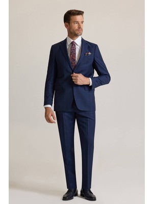 Erkek Lacivert Regular Fit Mono Yaka %100 Yün Takım Elbise