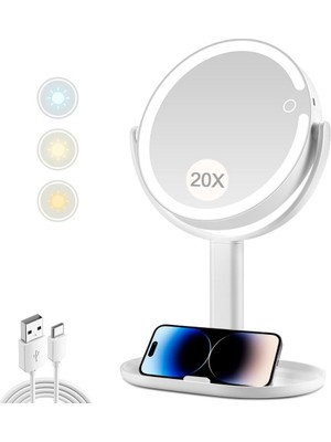 Mey İthalat Mıyadıva Işıklı Makyaj Aynası,ışık ve Dokunmatik Anahtarlı 20X Büyüteç Aynası,3 Renkli Işık ve 80 Led'li Makyaj Aynası,2 Taraflı Işıklı Büyütülmüş Ayna 8.8 Inç