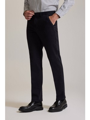 Ysf Erkek Siyah Regular Fit Yan Cepli Kot Pantolon