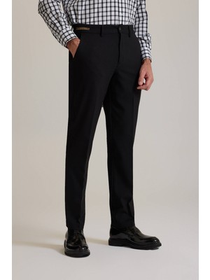 Erkek Siyah Regular Fit Yan Cepli Kışlık Kanvas Pantolon