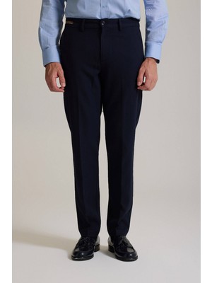 Erkek Lacivert Regular Fit Yan Cepli Kışlık Kanvas Pantolon