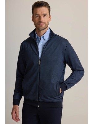 Erkek Lacivert Desenli Fermuarlı Sweatshirt