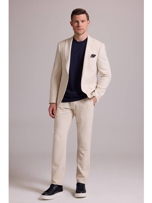 Ysf Erkek Krem Slim Fit Sivri Yaka Takım Elbise