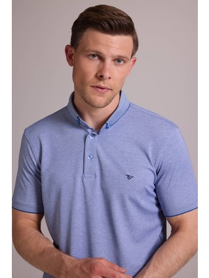 Ysf Erkek Mavi Regular Fit Merserize Polo Yaka T-shirt
