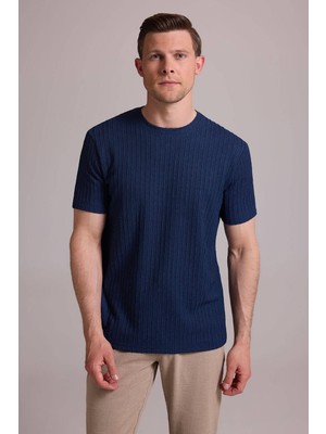 Ysf Erkek Lacivert Desenli Bisiklet Yaka T-shirt