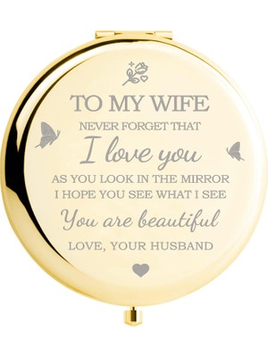 Mey İthalat Eşiniz Için Hediyeler - I Love You Wife Hediye Altın Kompakt Ayna - Doğum Günü, Evlilik Yıldönümü, Sevgililer Günü, Anneler Günü Veya Noel Için Romantik Hediyeler