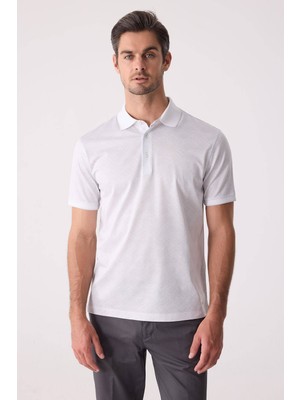 Ysf Erkek Beyaz Regular Fit Polo Yaka Desenli Merserize Tişört