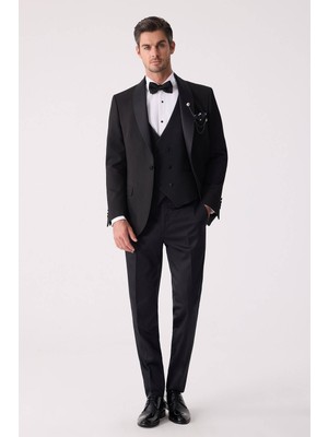Ysf Erkek Siyah Slim Fit Şal Yaka Damatlık